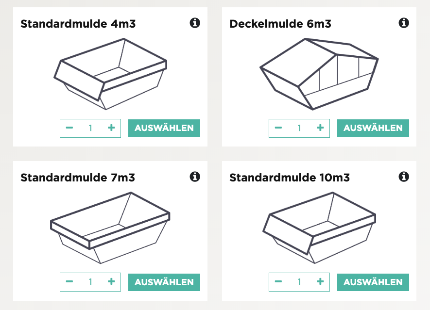 Bild der verschiedenen Muldenarten auf Muldenexpress.ch